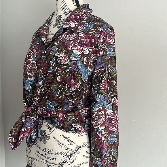 80s Koret Purple Blue And Green Button Down Blouse - Picture 4 of 8